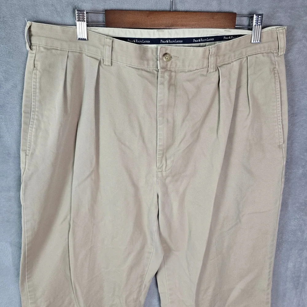 Polo Ralph Lauren Andrew Pant Mens 36x30 Tan Khaki Pleated Cotton Chino Trousers